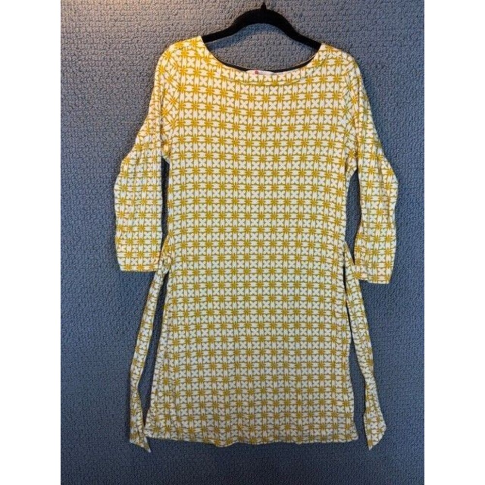 Boden Gold/White Geometric Print Lightweight Soft Dress with Belt / Women's 12